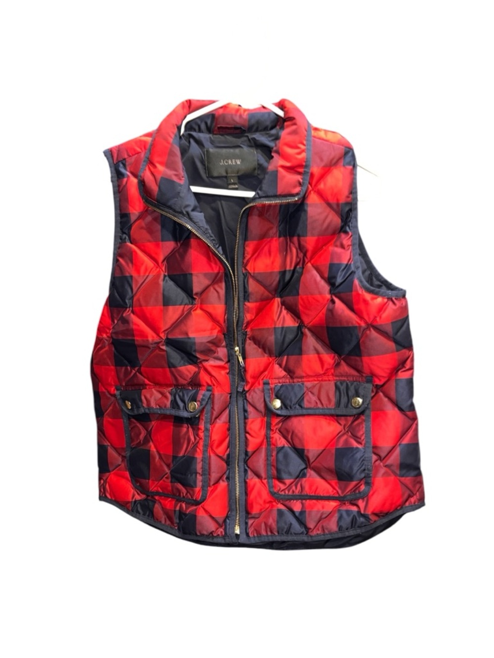 J. Crew Navy Puffer Vest with Red Trim